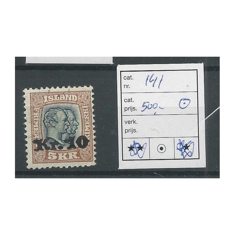 IJsland 141 opdruk in zwart ROND stmpl VFU/gebr CV 500 € IJsland 141 opdruk in zwart ROND stmpl VFU/gebr CV 500 €