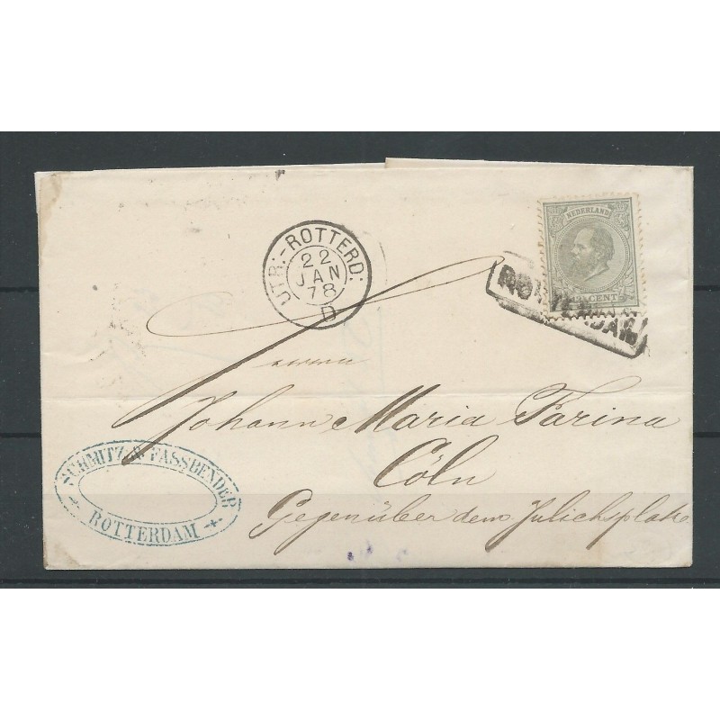 Nederland 22 HALTEstempel Rotterdam op brief naar Coln CV 30+ € Nederland 22 HALTEstempel Rotterdam op brief naar Coln CV 30+ €