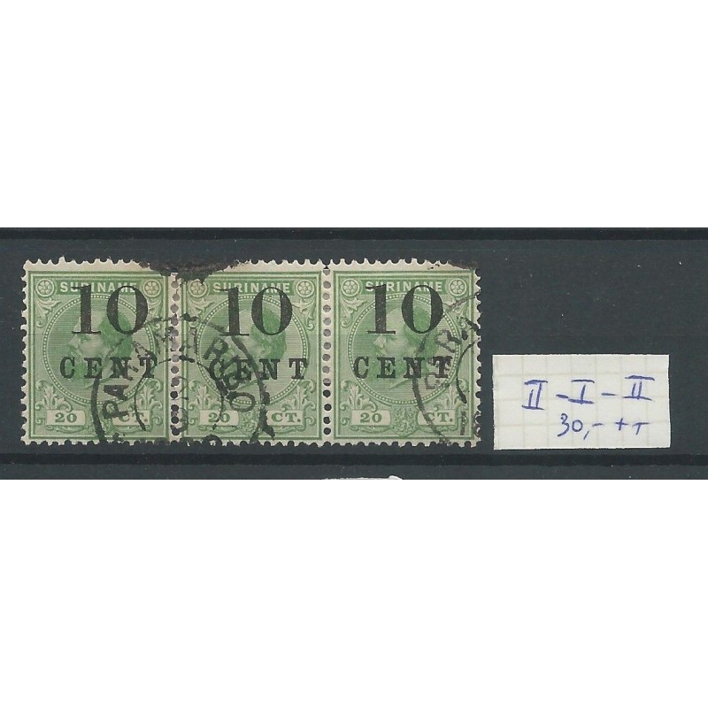Suriname 31 strip van 3 type II-I-II VFU/gebr CV 25+ € Suriname 31 strip van 3 type II-I-II VFU/gebr CV 25+ €