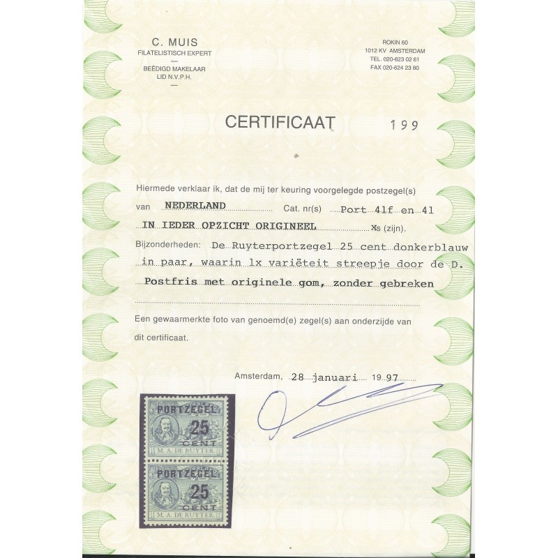 Nederland P41/P41f met plaatfout MNH/postfris CV 160 € Certificaat !! Nederland P41/P41f met plaatfout MNH/postfris CV 160 € Certificaat !!