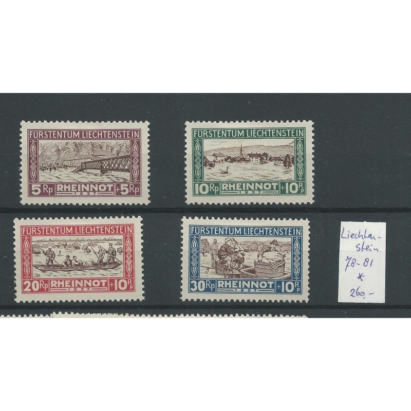 Liechtenstein 78-81 RHEINNOT 1928 MH/ongebr CV 260 € Liechtenstein 78-81 RHEINNOT 1928 MH/ongebr CV 260 €