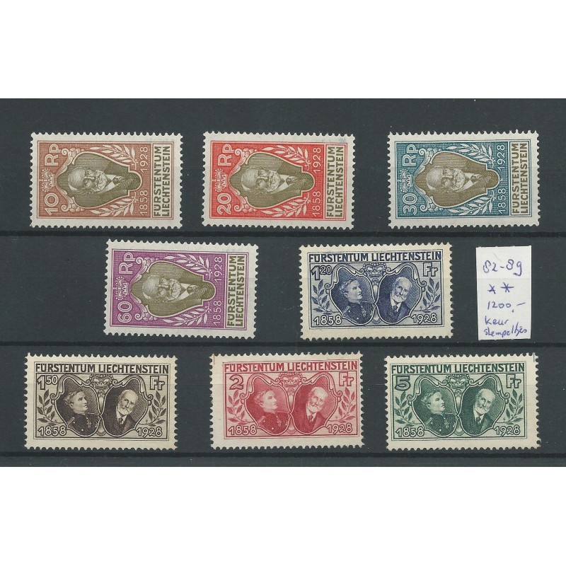 Liechtenstein 82-89 REGIERUNGSJUBILEUM 1928 MNH/postfris CV 1200 € keurstempeltjes!! Liechtenstein 82-89 REGIERUNGSJUBILEUM 1928 MNH/postfris CV 1200 € keurstempeltjes!!