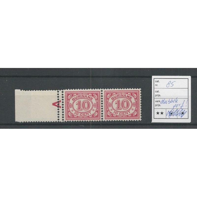 Suriname 85 Cijfer DUBBELE PERFORATIE MNH/postfris CV ?? € Suriname 85 Cijfer DUBBELE PERFORATIE MNH/postfris CV ?? €