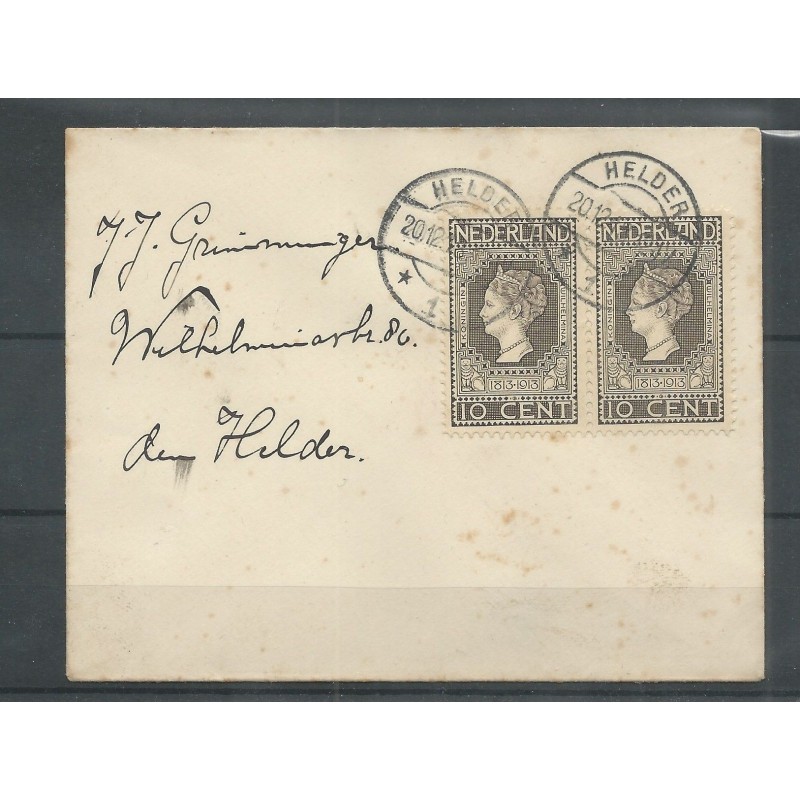 Nederland 93 paartje op lokale brief Den Helder 1918 CV 90+ € Nederland 93 paartje op lokale brief Den Helder 1918 CV 90+ €