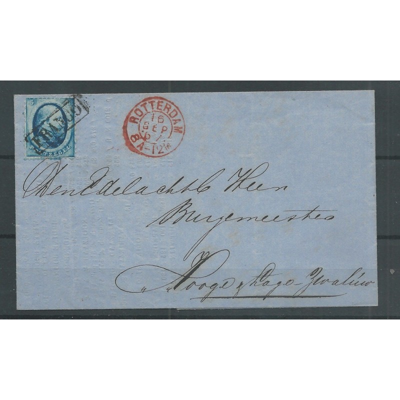 Nederland 4 op brief 1867 ROTTERDAM-HOGE ZWALUWE VFU/gebr CV 50+ € Nederland 4 op brief 1867 ROTTERDAM-HOGE ZWALUWE VFU/gebr CV 50+ €