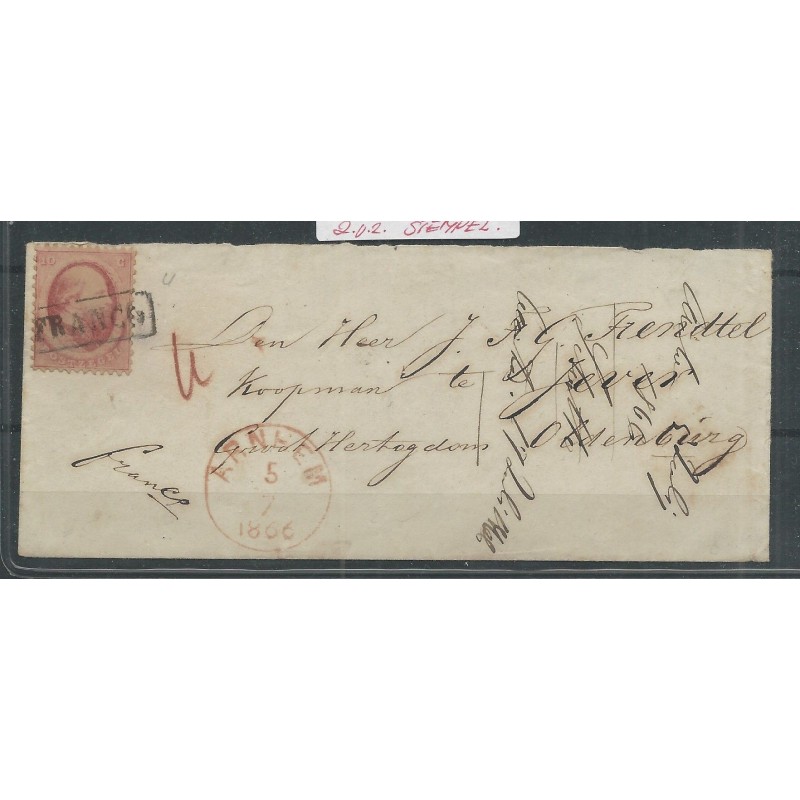 Nederland 5 op brief 1866 ARNHEM-JEVER VFU/gebr CV 50+ € Nederland 5 op brief 1866 ARNHEM-JEVER VFU/gebr CV 50+ €