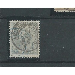 Nederland 22 met  "AMSTERDAM-EMMERIK"  kleinrond  & blauw buitenlands stempel VFU/gebr  CV 12,5+ €