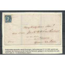 Nederland 1d  plt II  op briefomslag GRONINGEN-de Leek  CV 275 €