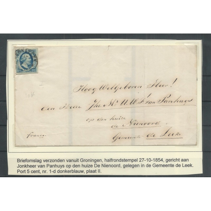 Nederland 1d plt II op briefomslag GRONINGEN-de Leek CV 275 € Nederland 1d plt II op briefomslag GRONINGEN-de Leek CV 275 €