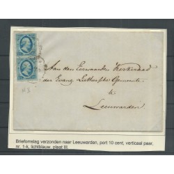 Nederland 1k  plt III  vertikaal paartje brief naar Leeuwarden   CV 190 €
