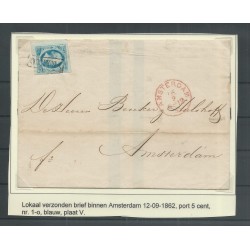 Nederland 1o  plt V RANDZEGEL op brief lokaal AMSTERDAM  CV 80 €