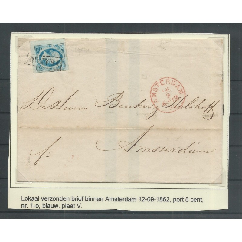 Nederland 1o plt V RANDZEGEL op brief lokaal AMSTERDAM CV 80 € Nederland 1o plt V RANDZEGEL op brief lokaal AMSTERDAM CV 80 €