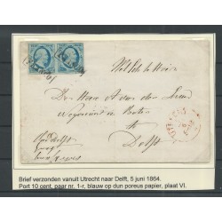 Nederland 1r  plt VI paartje op brief Utrecht-Delft CV 200+ €