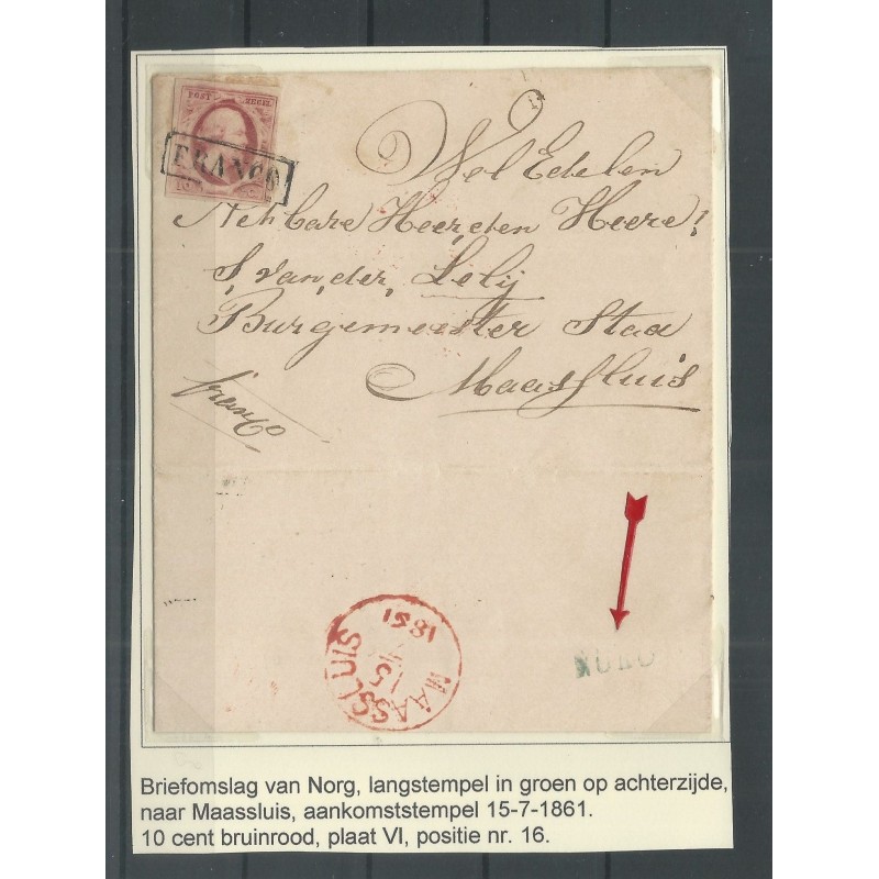 Nederland 2l plt VI-16 op brief NORG-Maassluis CV 200+ € Nederland 2l plt VI-16 op brief NORG-Maassluis CV 200+ €