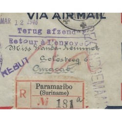 Suriname LP27-28 Rode Kruis op R-Brief Curacao en terug Suriname VFU/gebr  CV 100+ €