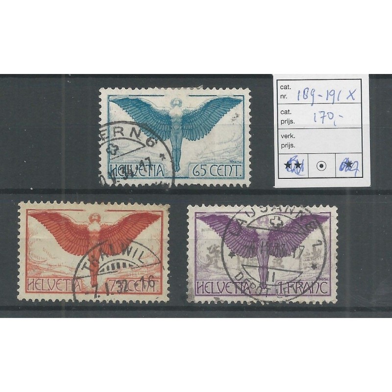 Zwitserland 189x-191x Luchtpost VFU/gebr CV 170 € Zwitserland 189x-191x Luchtpost VFU/gebr CV 170 €