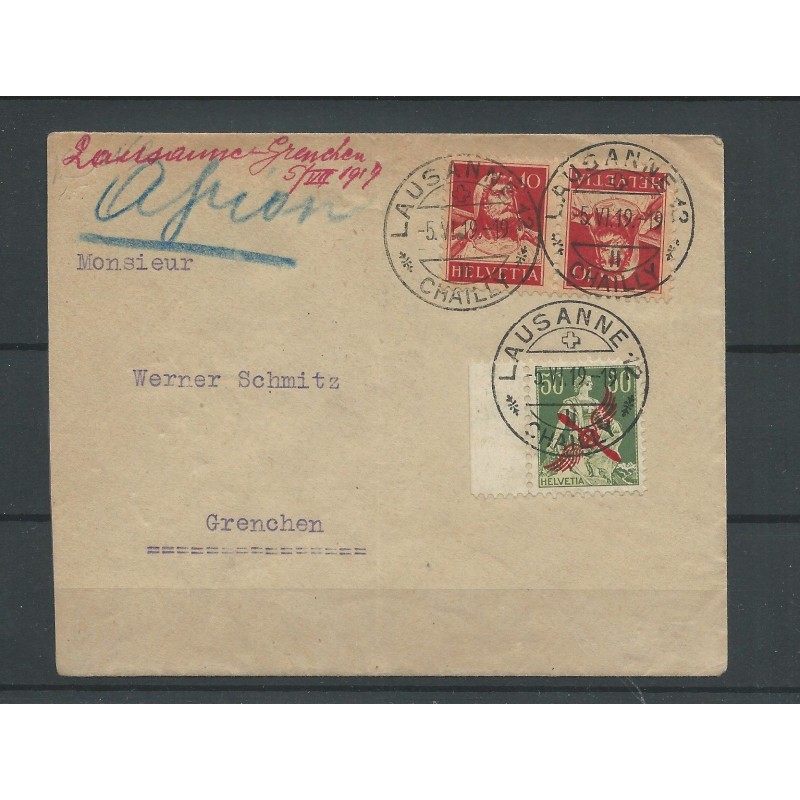 Zwitserland 145 luchtpost 1919 met K8 op BRIEF VFU/gebr CV 300+ € Zwitserland 145 luchtpost 1919 met K8 op BRIEF VFU/gebr CV 300+ €