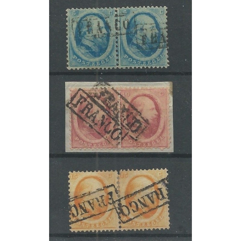 Nederland 4-6 paartjes Willem III 1864 VFU/gebr CV 365 € Nederland 4-6 paartjes Willem III 1864 VFU/gebr CV 365 €