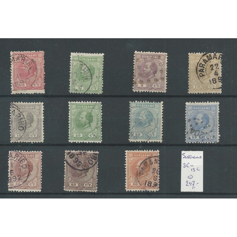 Suriname 3C-13C Willem III 1873 VFU/gebr CV 247 € Suriname 3C-13C Willem III 1873 VFU/gebr CV 247 €