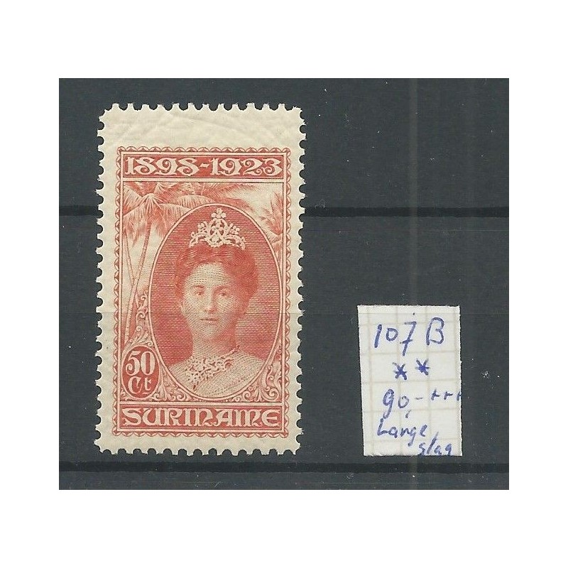 Suriname 107B Wilhelmina LANGE SLAG MNH/postfris CV 90++ € Suriname 107B Wilhelmina LANGE SLAG MNH/postfris CV 90++ €