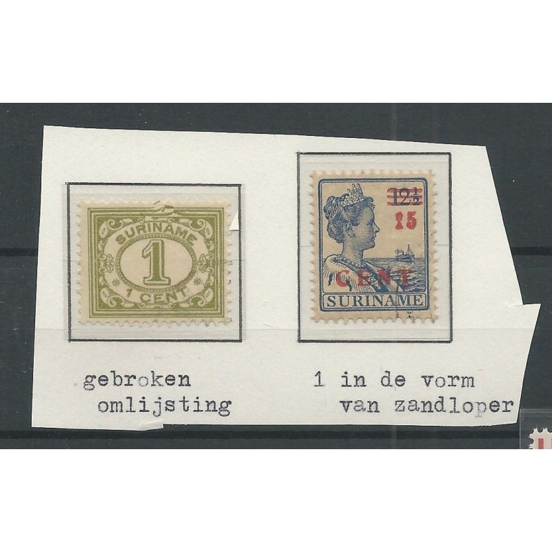 Suriname 2 LEUKE plaatfouten VFU/gebr CV ?? € Suriname 2 LEUKE plaatfouten VFU/gebr CV ?? €