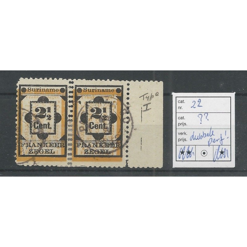 Suriname 22 paartje DUBBELE PERFORATIE VFU/gebr CV ??? € Suriname 22 paartje DUBBELE PERFORATIE VFU/gebr CV ??? €