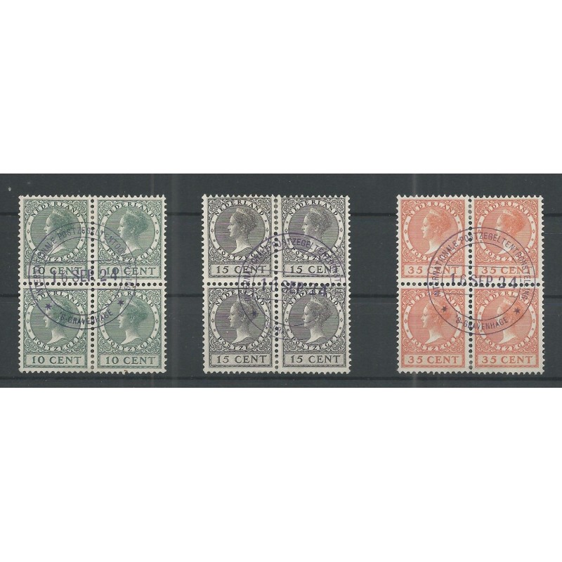 Nederland 136-138 Tentoonstelling in blokkeen van 4 VFU/gebr CV 640 € Attest Vleeming! Nederland 136-138 Tentoonstelling in blokkeen van 4 VFU/gebr CV 640 € Attest Vleeming!