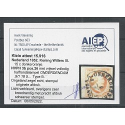 Nederland 3b plt I-26 met "ONDERDENDAM-B" VFU/gebr CV 170 € +250 Eysings
