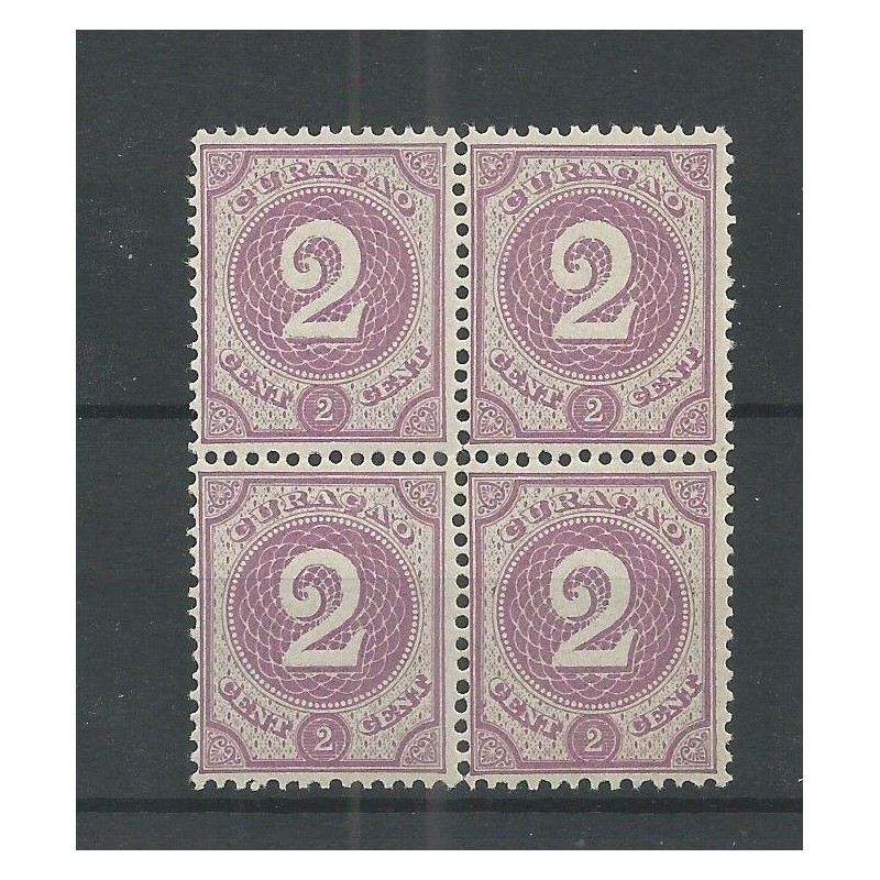Curacao 14 Cijfer blokje van 4 MNH/postfris CV 20+ € Curacao 14 Cijfer blokje van 4 MNH/postfris CV 20+ €
