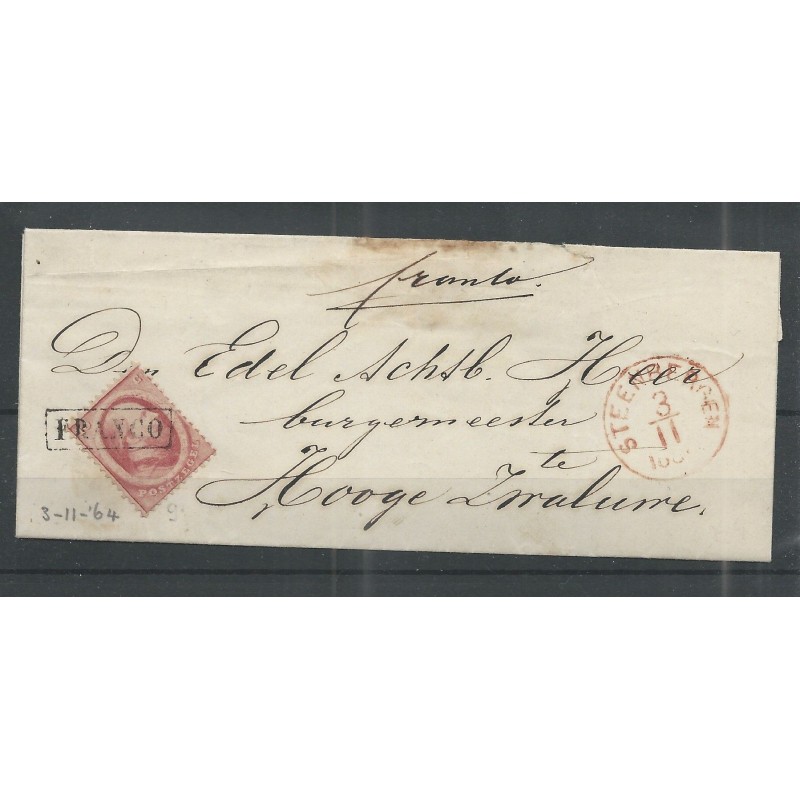 Nederland 5 op brief STEENBERGEN-HOGE ZWALUWE 1864 VFU/gebr CV 100 € Nederland 5 op brief STEENBERGEN-HOGE ZWALUWE 1864 VFU/gebr CV 100 €