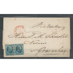 Nederland 4 paartje  brief Amsterdam-Den Haag 1865 VFU/gebr  CV 100 €