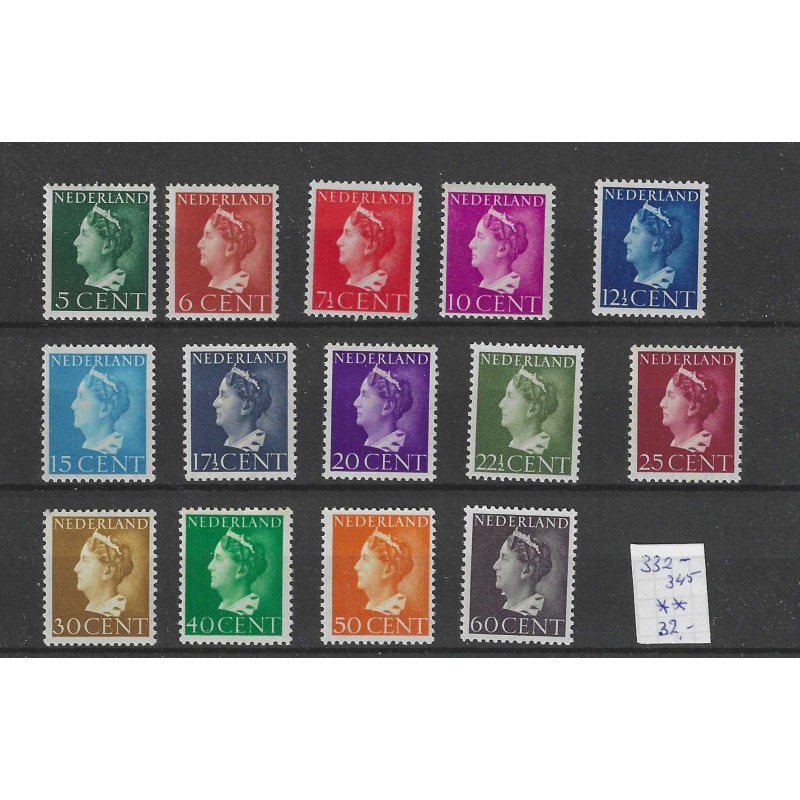 Nederland 332-345 Wilhelmina MNH/postfris CV 25 € Nederland 332-345 Wilhelmina MNH/postfris CV 25 €
