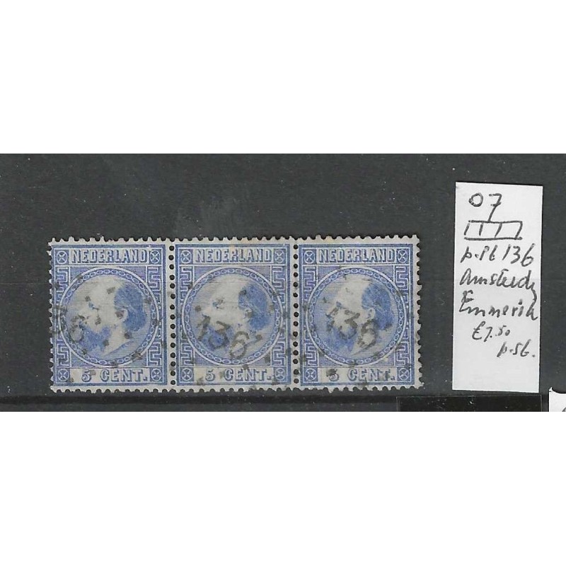 Nederland 7II strip van 3 met puntstempel 136 VFU/gebr CV 50+ € Nederland 7II strip van 3 met puntstempel 136 VFU/gebr CV 50+ €