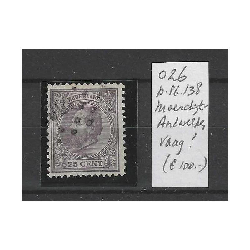 Nederland 26 met puntstempel 138 VFU/gebr CV 100 € Nederland 26 met puntstempel 138 VFU/gebr CV 100 €