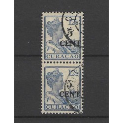 Curacao 74b Hulpzegels 74/7a vertikaal paartje VFU/gebr  CV 75 €